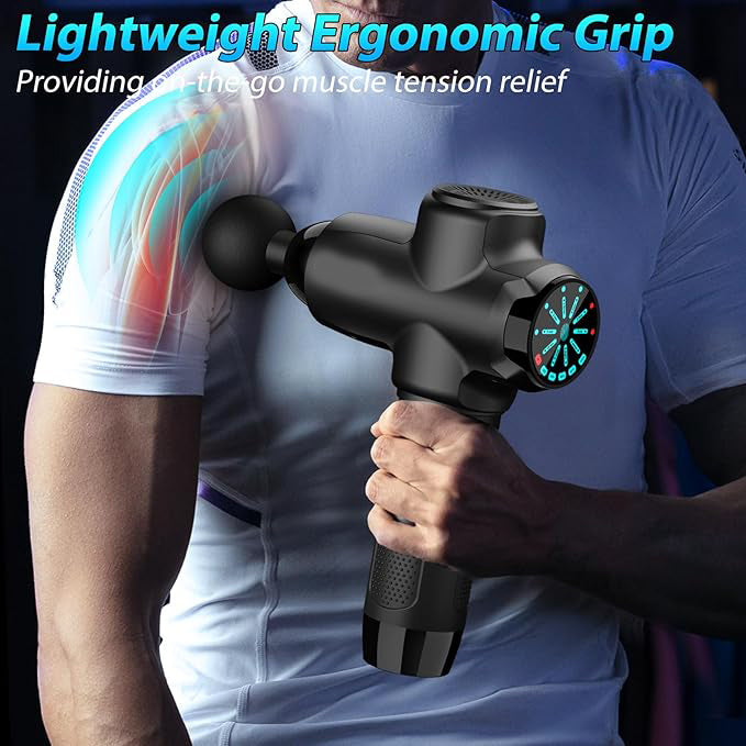 10-Speed Percussion Muscle Massage Gun Deep Tissue for Athletes - with 15 Massage Heads, Carbon Black